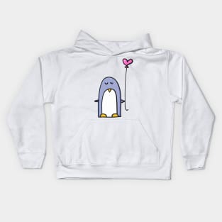 Penguin with heart balloon Kids Hoodie